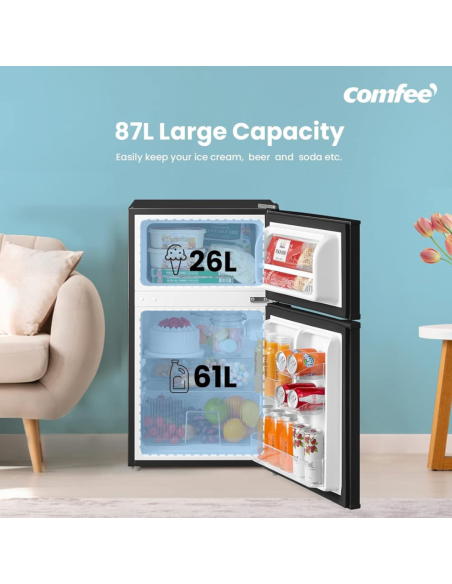 COMFEE Black 87L 2-Section Under Counter Fridge Freezer with Removable Shelves (AJ0391)