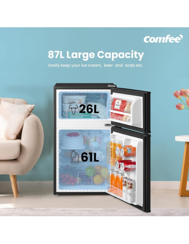 COMFEE White 87L 2-Section Under Counter Fridge Freezer with Removable Shelves (AJ0390)