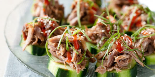  Hoisin Duck on Cucumber Canapes