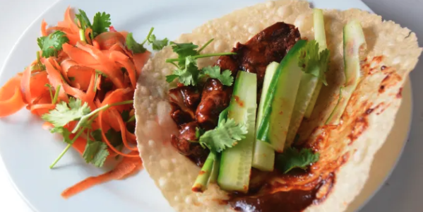 Duck pancakes with pickled carrot salad