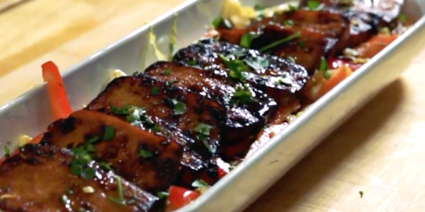 Vegan sweet and sour slaw with sticky ginger tofu